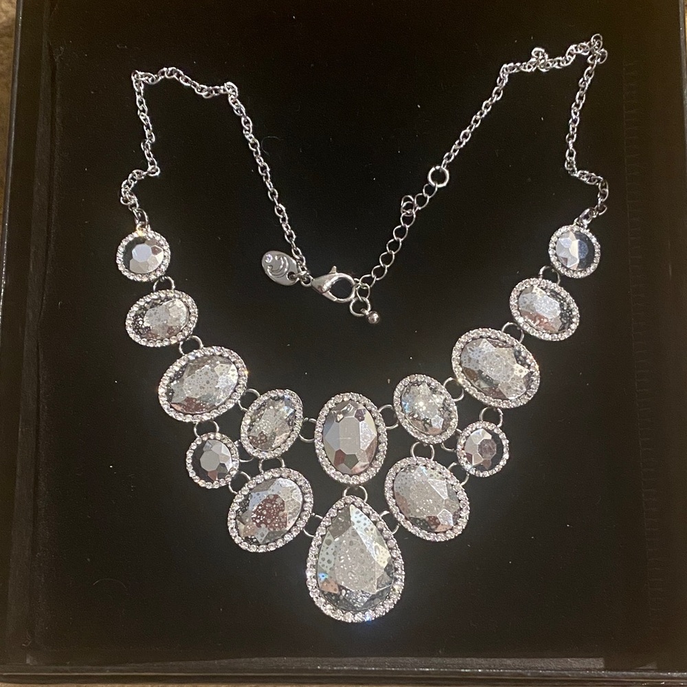 Elegant  Costume Silver Necklace with Crystal Accents